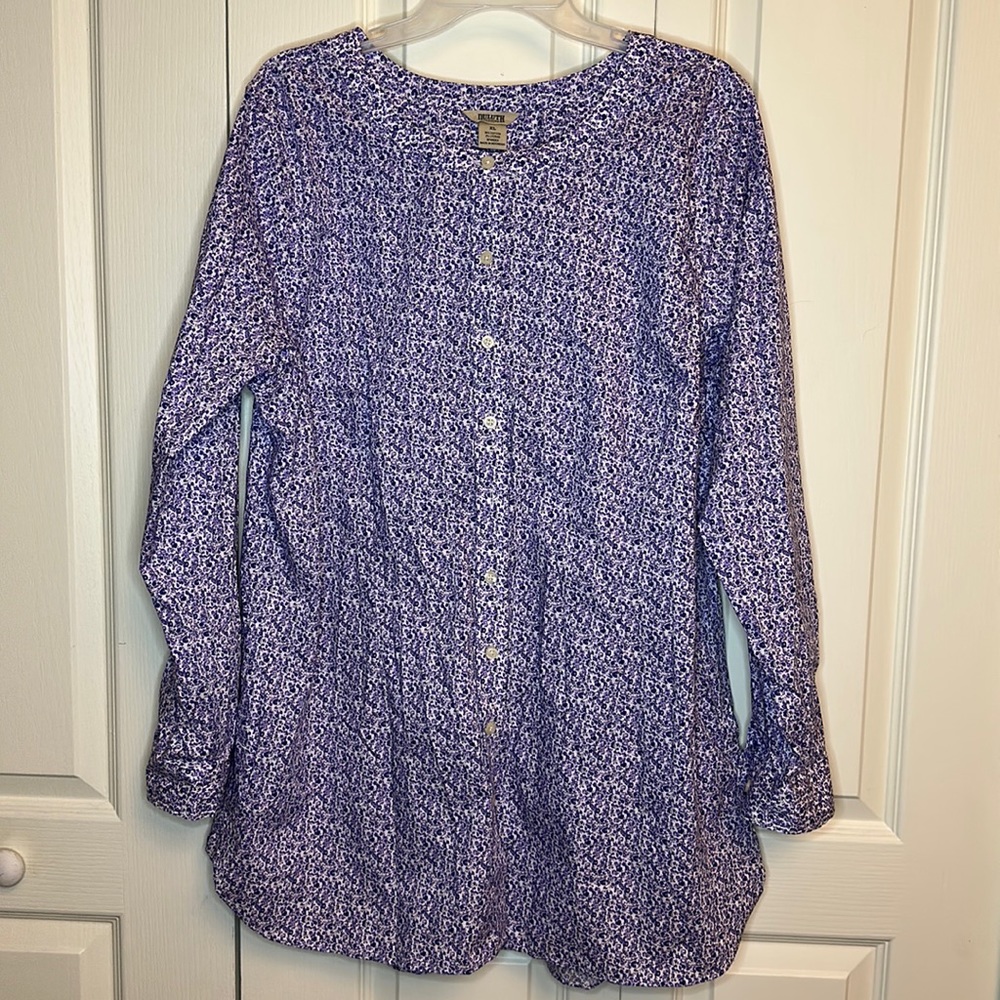 DULUTH Oversized Button Up Lavender Floral Long Sleeve with Pockets Size XL